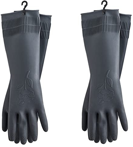 HOMSSEM Dishwashing Gloves with Hanging Hook, 2 Pairs Waterproof Rubber Kitchen Cleaning for Dishwashing and Household Use (Gray Large_2pairs)