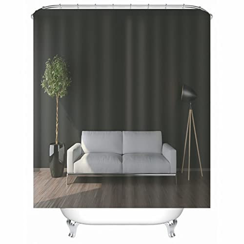 Whoiy Duschvorhang 180X200 Pflanzen, Duschrollo Vorhang Polyester Shower Curtains Lampengrünes Sofa Schwarz für Outdoor Hotel