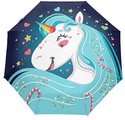Süße Geschenke Einhorn Pferde Regenschirm Taschenschirm Kinder Jungen Mädchen UV-Schutz Auf-Zu Automatik Umbrella Verstärkt Winddichte Zusammenklappbar