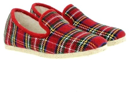 Chaussons/Charentaises chaudes et confortables à carreaux écossais rouges pour Homm en laine naturelle et semelle feutre | WILL (Système Taille Chaussures EU, Adulte, Homme, Numérique, Moyen, 44)