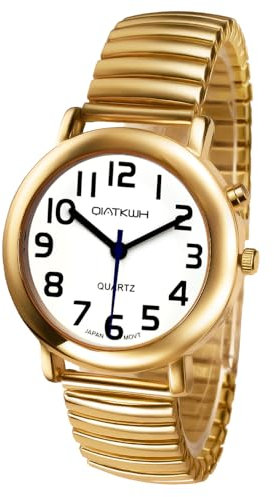 QIATKWH Español reloj de voz para ciegos, discapacitados visuales o ancianos,Tamaño neutro, Dorado estilo clásico