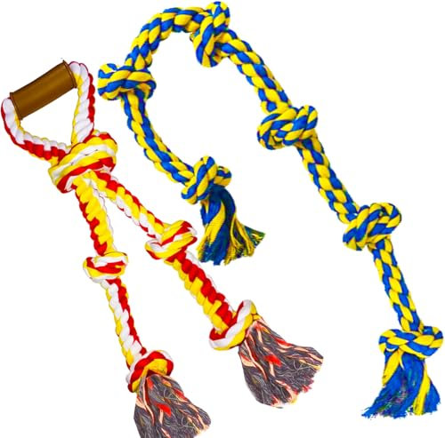6 Knot 2 Pack 3.6 Feet Giant Large Dog Chew Rope Toy for Aggressive Chewer Power Heavy Duty Tug of War Play Chewing Tugging Tough Knotted XL Long Rope Pulling Pitbull Large Breed Medium Big Dog