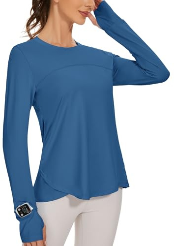 IECCP Workout Shirts for Women Long Sleeve Athletic Tops UPF 50+ Sun Shirts Rashguard with Thumbhole and Watching Window