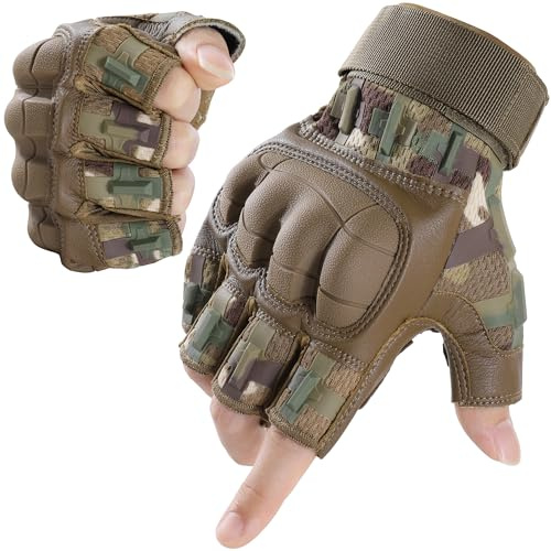 WTACTFUL Fingerlose Motorradhandschuhe Herren Sommer, atmungsaktiv Motorrad Handschuhe Herr Touchscreen mit Protektoren für Taktische Fahrrad einsatzhandschuhe Airsoft Paintball Tarnung M