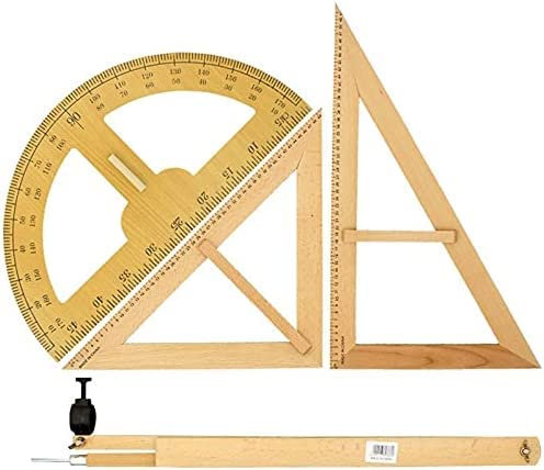 Mathe-Kompass aus Massivholz für Lehrer, Dreieckstafel, Lineal, Winkelmesser, Tafel, Mehrzweck-Kompass, 50 cm, Dreieckslineal-Set, großes Lehrmittel, Geometrie-Set