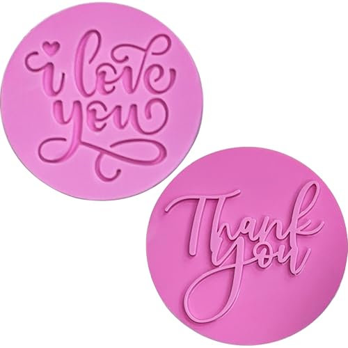 2 Pcs Cookie Stamp, Thank You & I Love You Letter Stamps Cupcake Stamp for Icing, Fondant, Cupcake, Cake, Baking, Decoration