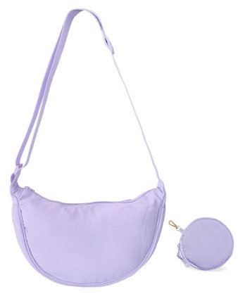 Konxi Borsa a Mezzaluna da Donna in Nylon - Tracolla Regolabile - Lilla