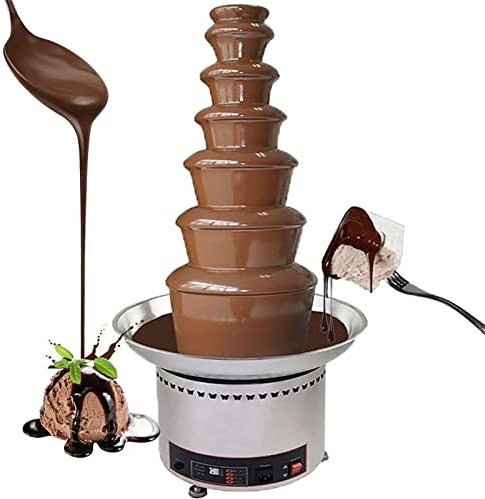 7 Layers 8KG Large Chocolate Fondue Tower, Chocolate Fountains Commercial, Stainless Steel Hot Chocolate Waterfall Machine - Easy Assembly for Nacho/Cheese/BBQ Sauce/Ranch Liqueurs