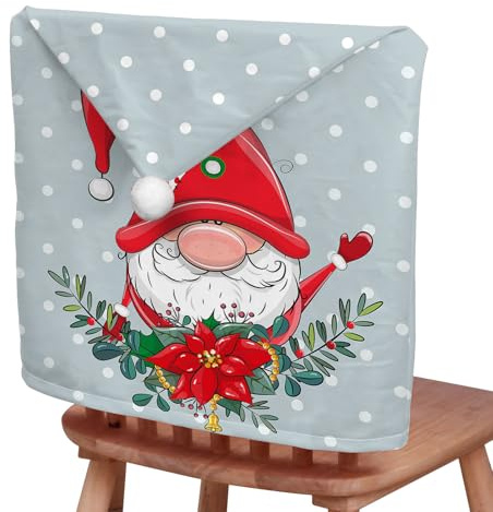 Treer 2024 Stuhlhussen Weihnachten 2/4/6/8er Set, Cartoon Stuhlüberzug Nikolaus Themen Stuhlbezug für Weihnachtsdeko Zuhause (Grau, 4er Set)