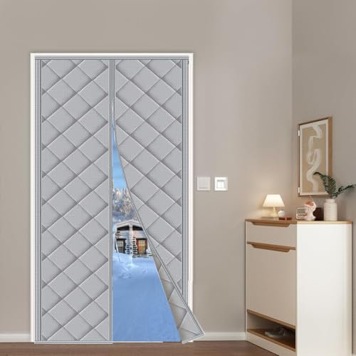 Isolierter magnetischer Türvorhang für Schalldämmung und Wärmeschutz, Upgrade gegen Wärmeverlust, Wind, Kälte und Lärm, Grau, 95 x 190 cm