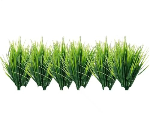 12 PCS Piante Finte da Esterno Erba di Grano Artificiale, Erba verde di Grano Finta Arbusti di Plastica Artificiale,Piante Finte da Interno Foglie Finte Piante Finte da Arredo