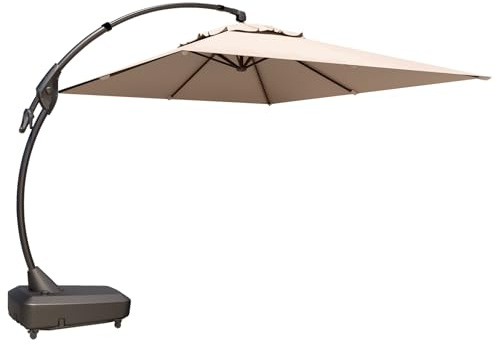 Grand patio Sonnenschirm mit Schirmständer und Abdeckhauben, Rechteckige Offset Regenschirm 2.7×3.6M, UV-Schutz UPF 50+, Marktschirm mit Kurbel & Schirmhülle, für Garten, Balkon, Terrass (Beige)