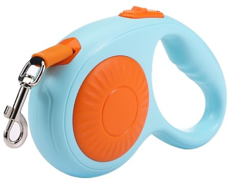 Retractable Dog Leash for Small Medium Dogs with Anti-Slip Soft Grip, 360�� Tangle Free, 10 ft Strong Nylon Tape, One-Handed Brake, Pause, Lock (Orange)