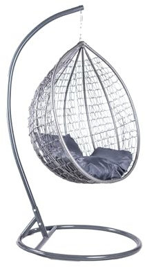 Bettso - Hängesessel, Korb Hängestuhl mit Gestell Cobe, Outdoor Indoor, Techno Rattan Hanging Chair Wetterfest Hängeschaukel, Gartenschaukel - Grau, Kissenfarbe Graphit, mit Bezug