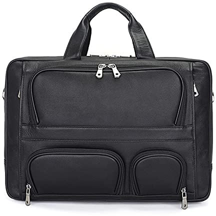 BHBYAFASH Laptoptasche Aktentasche, Herren 17inch Laptop Aktentasche Portfolio Arbeit Schulter Messenger Bag Tragen Handtasche Echtes Leder Crossbody Tasche Große Satchel(Schwarz)