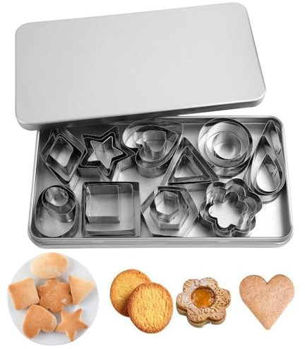 30 Piezas Moldes para Galletas de Geométricas Formas, 10 Formas Moldes Galletas Acero Inoxidable, con Caja de Almacenamiento, para Pastel, Cookie, Fondant(Cuadrado, Círculo, Triángulo, Rombo, Gota)