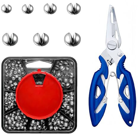 179 Pcs Split Shot Fishing Weights, 7 Sizes Fishing Weights Set,Durable Fishing Tackle with Pliers and Compartment Box,Suitable for All Environments