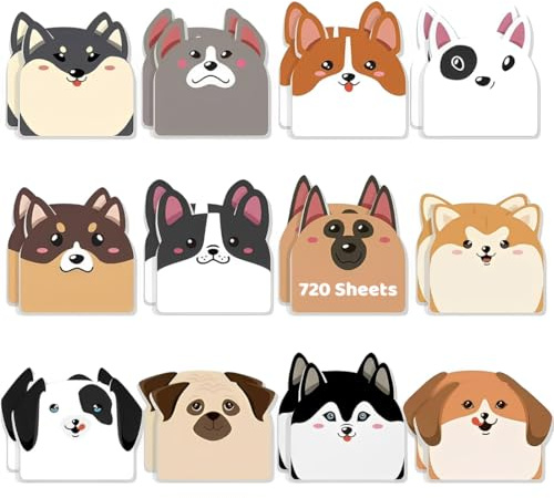NJCXOLA 720 Bögen Kleine Haftnotizen Kinder, 24 Pcs Notizblock Klein, Kleine Blöcke für Kinder Haftnotizen in 12 Hunde Formen Design Kleine Geschenke für Kinder, Mitgebsel Kindergeburtstag