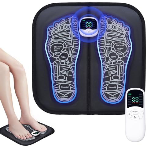 EMS Foot Massager for Pain and Circulation: 10 Modes 30 Intensities Electric Muscle Stimulator for Feet Pain Relief - Portable Folding Foot Massagers - Footspa Massage Acupressure Mat