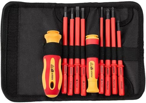 10Pcs Electricians Tools Set Interchangeable Electrical Screwdriver Sets Insulated Screwdriver Sets High Hardness Set Electric Practical for Electrical Home and DIY Projects