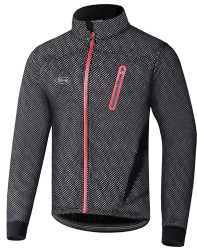 CGLRybO Winter Warm UP Thermal Softshell Cycling Jacket Windproof Waterproof Mens Running Mountain Biking Breathable Reflective Coat (UK, Alpha, L, Regular, Regular, Black)
