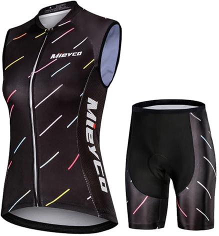 Completo Ciclismo Donna Estivo Abbigliamento Bici MTB,Tuta Ciclista Maglietta da Ciclo Senza Maniche Gilet e Pantaloncini Short Bike con 19D Gel Imbottiti,Maglia Bicicletta Asciugatura Rapida|13,M