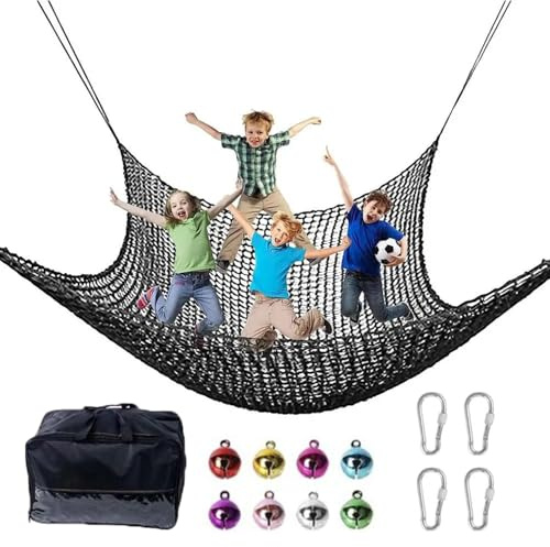 Rete Da Arrampicata Per Parco Giochi,2x3m Doppio Strato Rete Protezione Di Sicurezza Per Bambini,Adatto Per Uso Esterno e Interno,Include Una Borsa Portaoggetti,4 Ganci e 8 Campanelli(Nero)