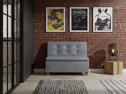 JKG Meble Essbank fur Kuche - Sitzbank Esszimmer mit Aufbewahrungsbehälter - Modern Essbank Küche - Stoff Velours - gepolsterte Rückenlehne - Grau - Monolith 84-140cm