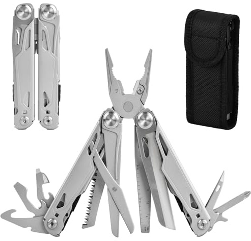 Ecofocet 17-in-1 Multi Tool, Faltbares Multifunktion Zange Werkzeug Edelstahl, mit Zange Schraubendreher Messer Säge, Multifunktionswerkzeug zum Heimwerken Outdoor Camping, Geschenke für Männer