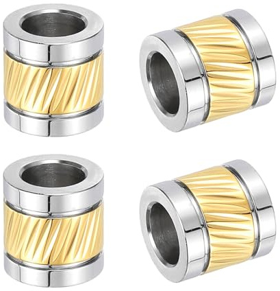 PATIKIL Stainless Steel Paracord Beads, 4pcs Grooved Tube Loose Column Spacer Beads 6mm Large Hole for DIY Bracelet Necklace Jewelry Making, Silver-Golden Tone