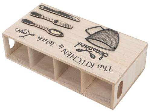 MUCKLILY Wooden Cutlery Organizer Box with Separate Compartments Kitchen Utensil Storage Holder for Household Use Smooth Surface Easy-clean Wooden Cutlery Storage Box