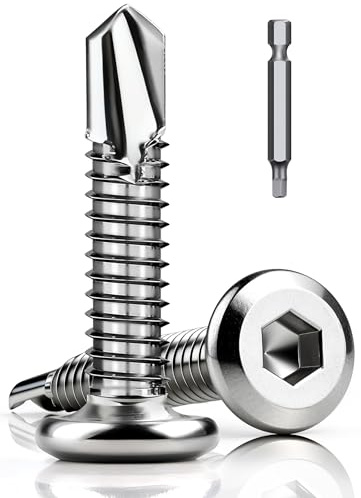 40 tornillos autorroscantes de acero inoxidable 410, 5,5 x 35 mm, tornillos autorroscantes, cabeza plana, tornillos hexagonales interiores, tornillos de acero inoxidable para metal y madera con broca