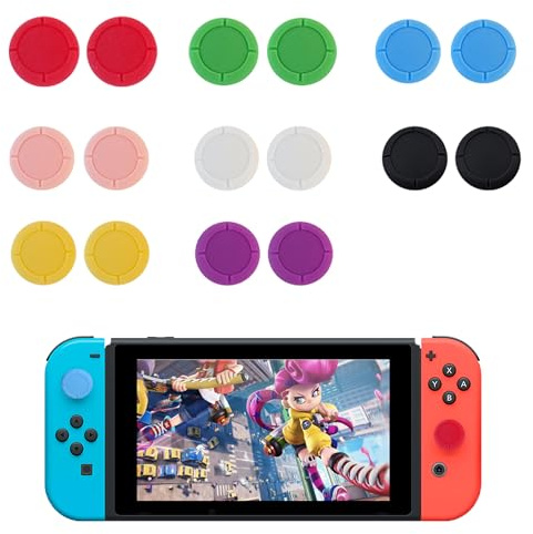 8Pairs Replacement Button Caps for Switch Joycon, 8 Colors | Soft Silicone Thumb Grips Covers, Thumbsticks Protector Covers Compatible with Nintendo Switch