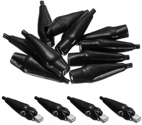 sourcing map 10pcs Insulated Alligator Clips 53mm 10A Electrical Test Spring Clamps Crocodile Clamps for Multimeter Laboratory Electric Battery Testing Cable Lead Clip, Black