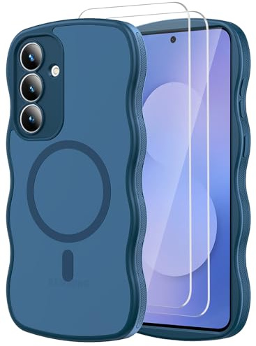 Mangix for Samsung Galaxy S25 FE Case,Full Camera Protection Wave Soft-Touch Skin Frame Translucent with Screen Protector, Military-Grade Matte Funda para S25FE S 25 FE (Blue)