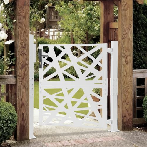 Gartentor 105x100cm - Stahl Gartenzaun Tür mit 180° Schwenkbereich & 7 Schlüsseln, Rostfrei für Stabmattenzau Zauntor, Hoftor(Weiß)