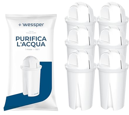 Wessper Wasserfilter Kartuschen Aqua Classic für Wasserkanne, Aktivkhole Filter, Filterkartuschen Kompatibel mit Brita, Dafi, BWT Kanne – 6er Pack | Aqua-Filter für Borraccia Filter, kompatibel mit Brita Caraffa, Dafi, Philips, Wessper, Aktivkohlefilter