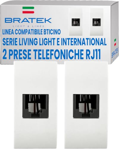 2x Prese Telefonica RJ11 Compatibile BTicino Living Light e International | Bratek Presa RJ11 Telefono Bianco Incasso, Frutto da Muro x Supporti Livinglight e Living International - Made in Europe