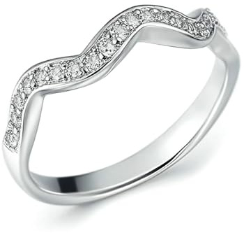 Ayoiow Ehering Platin Damen, Diamantkein Edelstein Welle Vorsteckring Ehering, Platin 950 Größe 63 (20.1)