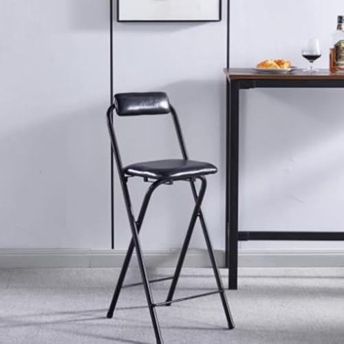 QTWLG Sgabello Pieghevole 50cm 55cm 60cm 65cm 70cm 75cm Sedie Pieghevoli Con Schienale E Poggiapiedi Sgabello Da Bar Pieghevole Per Cucina Contatore Campeggio(Black,60cm)