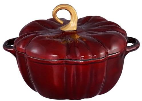Olla holandesa de calabaza con tapa, horno holandés de hierro fundido de 3.8 cuartos de galón para hornear pan, diseño esmaltado