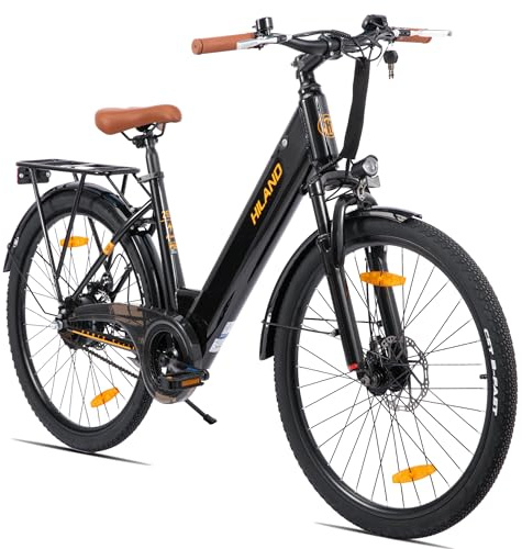 HILAND 26 Zoll Elektrofahrrad mit 250W Motor, 36V 7,8Ah Akku, Elektro Pendlerfahrräder mit Scheibenbremsen, Damen und Herren E-Bike, Elektrisches Citybike Schwarz