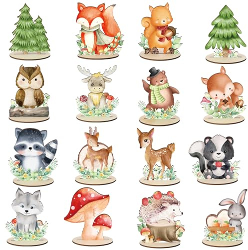 Tazuxetuqe 16 Pièces Décorations de Table Animaux de la Forêt, Décorations de Fête de Bébé Forêt, Découpes et Formes d'animaux, Décorations d'anniversaire Forêt pour Fête de Bébé