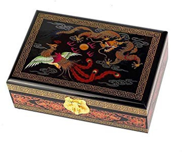 lachineuse - Portagioie con Motivo Imperiale - Scatola portaoggetti in Legno Laccato Fenice e Drago - Decorazione Tradizionale Asiatica - Scatola Regalo da Donna - Idea Regalo - 21x14x7 cm