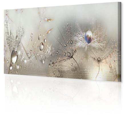 decomonkey Bilder Pusteblume 135x45 cm 1 Teilig Leinwandbilder Wandbild Tau | Strukturleinwand, Holzkeilrahmen, Bild auf Leinwand, Kunstdruck, Wanddeko, Wohnzimmer, Wanddekoration, Blumen, Pflanzen