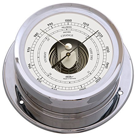 Fischer 1600B-47 – maritimes Innen-Barometer – 165 mm Druckmesser mit verchromten Messing-Gehäuse und Sichtwerk Made in Germany