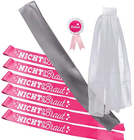 Frau WunderVoll® JGA GRUPPENSET SCHÄRPE, Premium für Braut und 6 Freundinnen/junggesellenabschied, Mädchen, Braut, Hochzeit, JGA Deko, JGA Accessoires, Mädelsabend, Schleier, Traumbraut