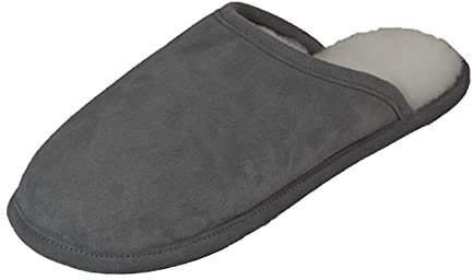 Naturasan Lammfell-Pantoffel Hausschuh für Damen und Herren, warm gefütterte Hüttenschuhe/Schlappen mit weicher Ledersohle, superleicht und bequem, HS-08 (36/37 EU, Grau)