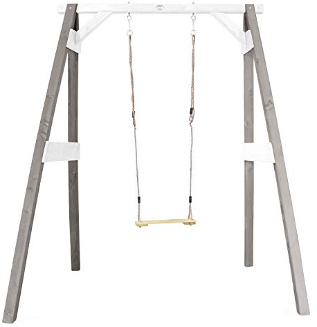 AXI Altalena singola in legno in grigio e bianco | Altalena indipendente per bambini con seggiolino in legno | Altalena solo per giardino/uso esterno