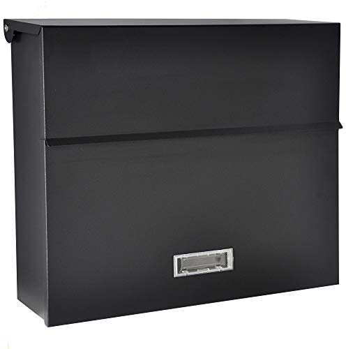 Briefkasten Wandbriefkasten wetterfest Designer Briefkasten Schwarz Matt | Postkasten mit Namensschild, groß und elegant aus verzinktes Blech, Post Mailbox mit 3 Schlüsseln, C4 Einwurf-Format